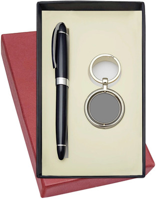 UJJi 2in1 Executive Look Chrome Plated Pen with Revolving Keychain Pen Gift Set(Pack of 2, Ink Color - Blue)