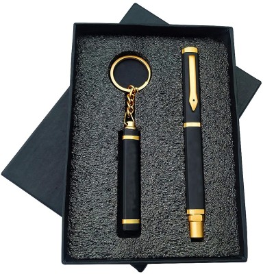 AVMART Black & Golden Mat finish Pen KeyChain Set Pen Gift Set(Ink Color - Blue)