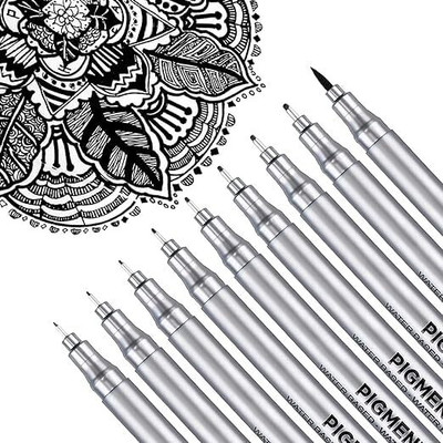 STYLEMBR Black Pigment Fineliner Ink Micro Pens Waterproof Black Pen Set Fineliner Pen(Pack of 9, Ink Color - Black)