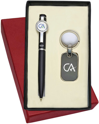UJJi 2in1 CA Logo Engraved Keyring & Ball Pen Combo Keychain and Pen Gift Set(Pack of 2, Ink Color - Blue )