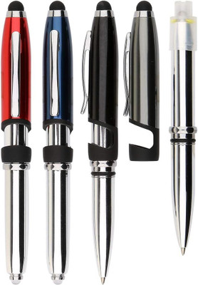 FRKB 4in1 multifunction metal light Pen touch stylus function with Pen holder 4pc Multi-function Pen(Pack of 4, Ink Color - Multicolor)