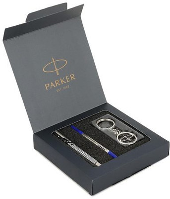 PARKER Vector Special Edition Chrome Trim Rollerball Pen + Parker Keychain Pen Gift Set(Pack of 2, Ink Color - Blue)