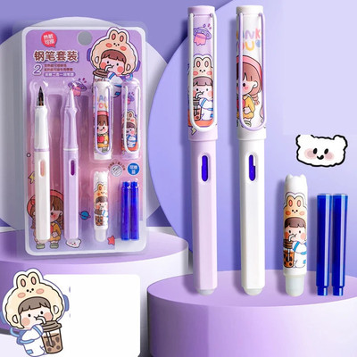 HARDSOSH'S COUTURE Erasable Fountain Pen Fine Nib Ink Pen 2 Pen With 4 Refills Pen Fountain Pen Fountain Pen(Pack of 2, Ink Color - Blue)