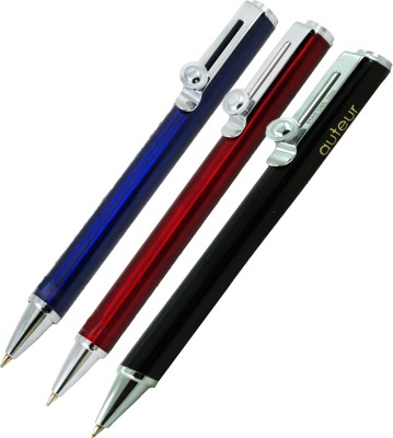 auteur Slider Set Of 3 Red , Blue & Black Colour , Metal Body , Smooth Writing Ball Pen(Pack of 3, Blue)