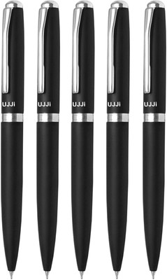 UJJi Black Colour Body Pack of 5 Metal Ball Pen(Pack of 5, Ink Color - Blue )