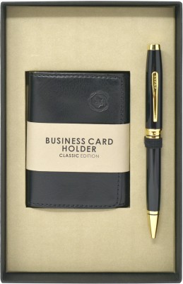CROSS Coventry Black Lacquer With Gold Appointments + Black Business Card Holder Pen Gift Set(Pack of 2, Black)