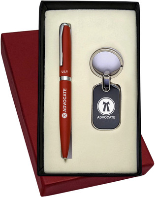 UJJi Advocate Logo Engraved 2in1 Set with Orange Ballpen and Keychain Pen Gift Set(Pack of 2, Ink Color - Blue )