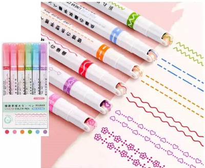 fixer Linear Curve Multicolor Roller Ball Pen Roller Ball Pen(Pack of 6, Ink Color - Multicolor)