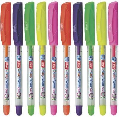 FLAIR Flair Trendy Neon 10 Pcs Gel Pen, Multicolour, Pack Of 10 Pens Gel Pen(Pack of 10, Ink Color - Multicolor)