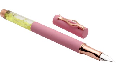 Ledos Yiren 3772 Crystal Glitter Pink Metal Body Rose Gold Trims Fine Nib Fountain Pen(Ink Color - Cartridge System)