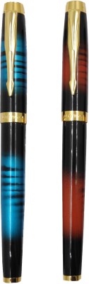 Dikawen 8059 Premium Orange and Blue Color Metal Body With Gold Plated Trims Fountain Pen(Pack of 2)