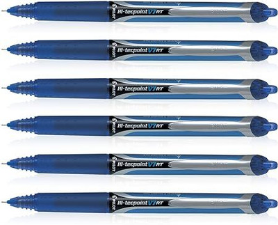 PILOT V7 Rt Blue Pen With Refill (6 Each) Roller Ball Pen(Pack of 12, Ink Color - Blue)