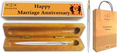 PARKER CLASSIC SS BP GT With Wooden Happy Marriage Anniversary Gift Box & Gift Bag Ball Pen(Blue)