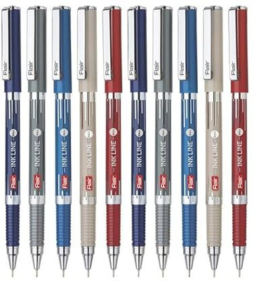 FLAIR Inkline Lightweight, Smooth and Bold Writing Box Pack Ball Pen(Pack of 10, Ink Color - Blue)