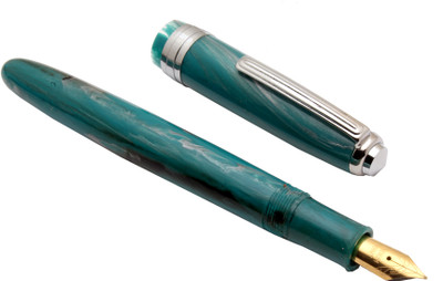 Ledos Click Falcon Tealblue Marble Eyedropper With Chrome Trims & Fine Nib Fountain Pen(Ink Color - Eyedropper System)