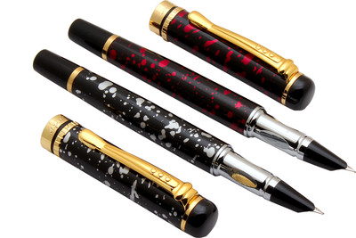 Ledos Yiren Set Of 2 Rose Red & White Marble Design With Hooded Fine Nib Fountain Pen(Ink Color - Converter System)
