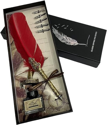 ART RANGER Dip Feather Pen Set Calligraphy Pen Set Writing 5PCs Nib,RED, Calligraphy(Ink Color - Black )