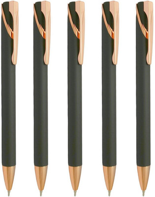 UJJi Rubber Finish Black Colour with Rose Gold Parts Ball Pen(Pack of 5, Ink Color - Blue)