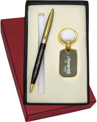 UJJi 2in1 Happy Birthday Pen Set with Half Black Body Golden Part Ball Pen & Keychain Pen Gift Set(Pack of 2, Ink Color - Blue )