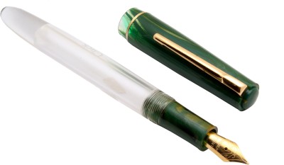 Ledos Click Black Bird Demonstrator Golden Trims Marble Green Cap Acrylic Fountain Pen(Eyedropper System)