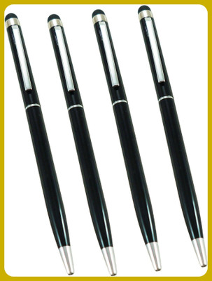 parmarth enterprises Set Of 4 Black Color Slim Metal Body Designer Fine Tip With Stylus Gift Ball Pen(Ink Color - Blue)