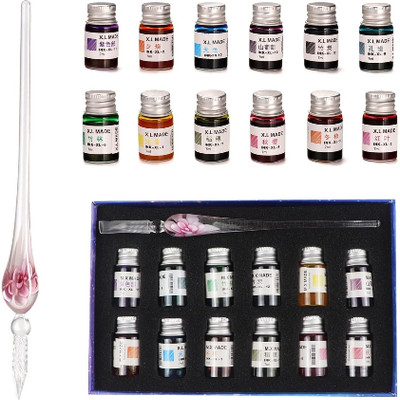 KRYTONE Crystal Glass Dip Pen With 12 Colors Calligraphy Pen Gift Set Calligraphy(Ink Color - Multicolor)