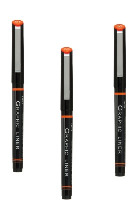 OHTO Graphic Liner Needle Point-01/03/10 Artist Supplies Archival Inking Roller Ball Pen(Pack of 3, Black)