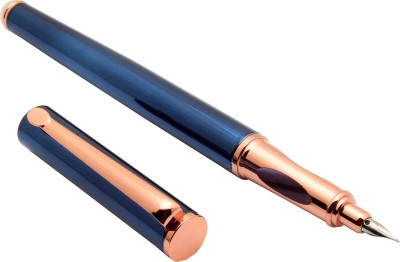 Ledos Yiren 3931 Metallic Blue Rose Gold Trims & Semi Hooded Fine Nib Fountain Pen(converter system)