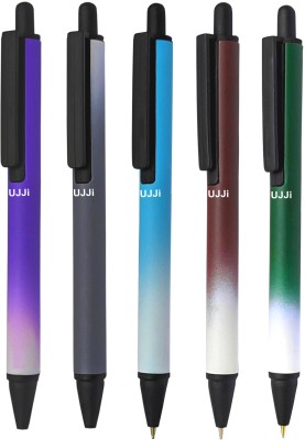 UJJi Multi Color Shade Click on and off Metal Ball Pen(Pack of 5, Blue Ink)