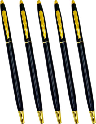 auteur Executive Black Metal Body Ball Pen With Designer Golden Trims Best Gift Ball Pen(Pack of 5, Ink Color - Blue)