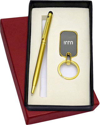 UJJi 2in1 Gold Color Slim Design Pen with Touch Stylus and Keyring Pen Gift Set(Pack of 2, Ink Color - Blue )