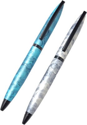 auteur Executive Series 156 Marble Blue & White Designer Metal Body Black Trims Gift Ball Pen(Pack of 2, Ink Color - Blue)