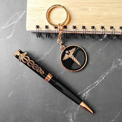Levin Doctor Symbol Caduceus Combo of Keychain and Pen Set Ball Pen(Pack of 2, Ink Color - Black)