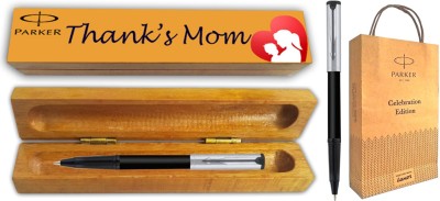 PARKER BETA PREMIUM BP SS TRIM With Wooden Thank's Mom Wishing Gift Box & Gift Bag Ball Pen(Ink Color - Blue)