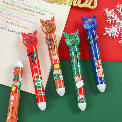 AMANVANI 10 in 1 Color Ballpoint Pen Non Toxic Christmas Ball Pen Retractable Pen Ball Pen(Pack of 6, Ink Color - Multicolor)