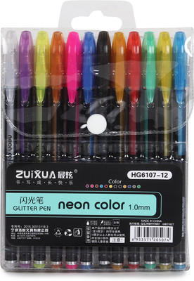 CHROME 1.0mm Tip Glitter Neon Set Gel Pen(Pack of 12, Ink Color - Multicolor)