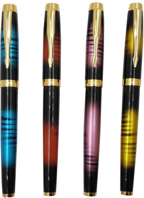 Dikawen 8059 Premium Set Of 4 Metal Body With Gold Plated Trims Fountain Pen(Pack of 4)