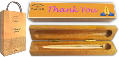 PARKER GALAXY GOLD GT BP With Wooden Thank You Wishing Gift Box and Gift Bag Ball Pen(Ink Color - Blue)