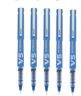 PILOT Hi-Tecpoint 0.5mm V5 Cartridge System Roller Ball Pen(Pack of 5, Ink Color - Blue)