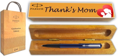 PARKER BETA NEO Blue CT RB With Wooden Thank's Mom Wishing Gift Box and Gift Bag Roller Ball Pen(Blue)