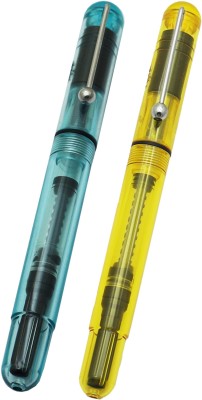 Dikawen Jinhao 09 Transparent Blue & Yellow Colour Light Weight Comfortable Grip Fountain Pen(Pack of 2)