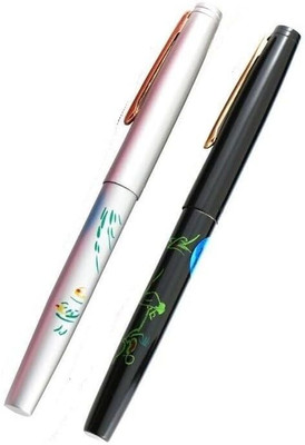 Digi World Hero Pen 343 Original Fountain Ink Pen Iridium Nib, Black and Silver Fountain Pen(Pack of 2, Ink Color - Multicolor)