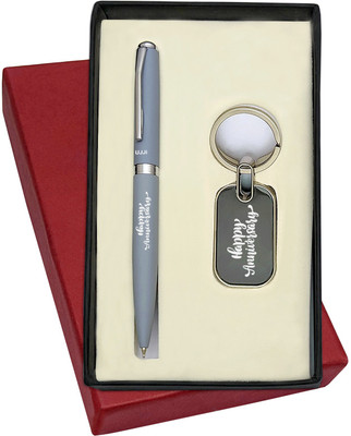 UJJi 2in1 Happy Anniversary Printed Matte Finish Grey Colour Ballpen and Keychain Pen Gift Set(Pack of 2, Ink Color - Blue )