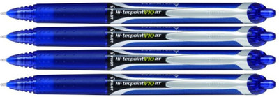 PILOT Hi-Tecpoint V10 RT 1.0MM Broad Tip Roller Ball Pen(Pack of 4, Ink Color - Blue)