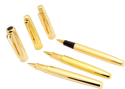 Ledos Set Of 3 Dikawen Full Gold Plated Metal Body Roller Ball Pen(Pack of 3, Blue)