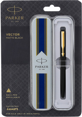 PARKER Vector Matte Black, Gold Trim Ball Pen(Ink Color - Blue)