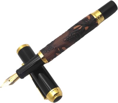 Dikawen 891 Lucky Dragon Carved Brown Colour Leather Finish With Gold Plated Trims Fountain Pen