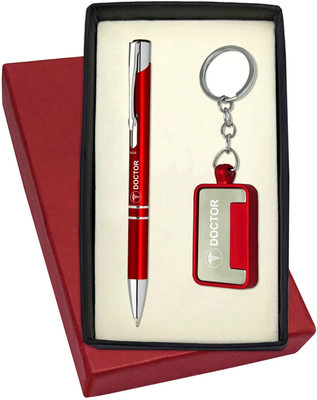 UJJi Doctor Logo Red colour Fitted with Medium Point Refill Pen & Keychain Pen Gift Set(Pack of 2, Ink Color - Blue )