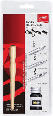 Like it Comic Dip Pen Suit for Calligraphy, 3 Nibs, Wooden Pen, Ink Bottle Ink Bottle(Ink Color - Black)