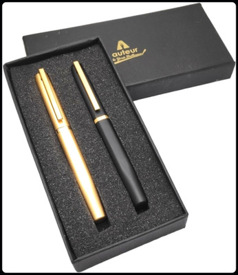 auteur Cruize Square Shape Premium Quality Golden and Matte Black Roller Ball Pen Gift Set(Pack of 2, Ink Color - Blue)